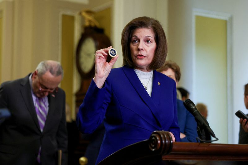 Sen. Catherine Cortez Masto, D-Nev., speaks at the U.S. Capitol building in Washington, Tuesday. Republicans in the Senate on Wednesday defeated a bipartisan effort to bolster border security.