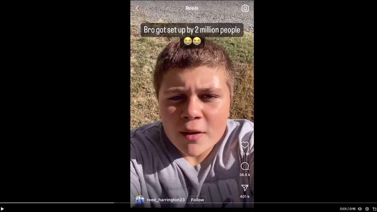 California teen Reed Harrington in the viral video he posted that has set him on a mission to become a Thai boxer and travel to Thailand to train.