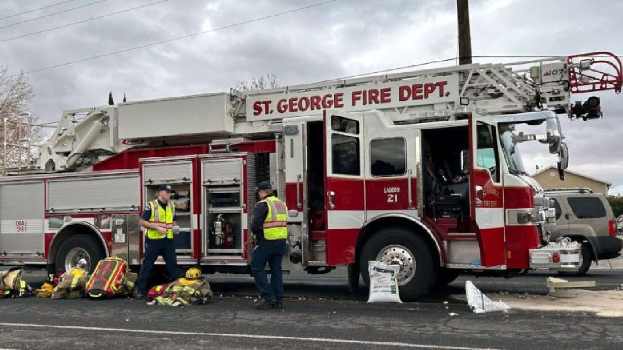 Ladder Hit St. George down a ladder truck after forklift hits it head-on | KSL.com