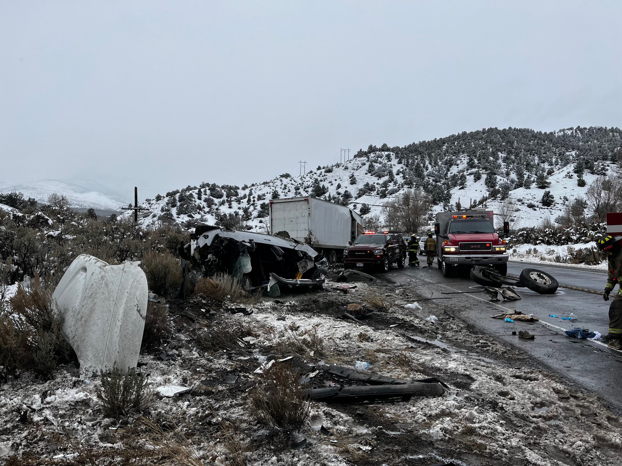Three people were seriously injured in a crash in Spanish Fork Canyon near Sheep Creek, shutting down part of U.S. 6. 