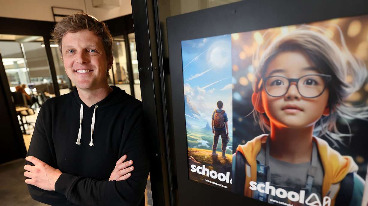 Caleb Hicks, SchoolAI founder, poses for a portrait at company headquarters in Lehi on Feb. 1.