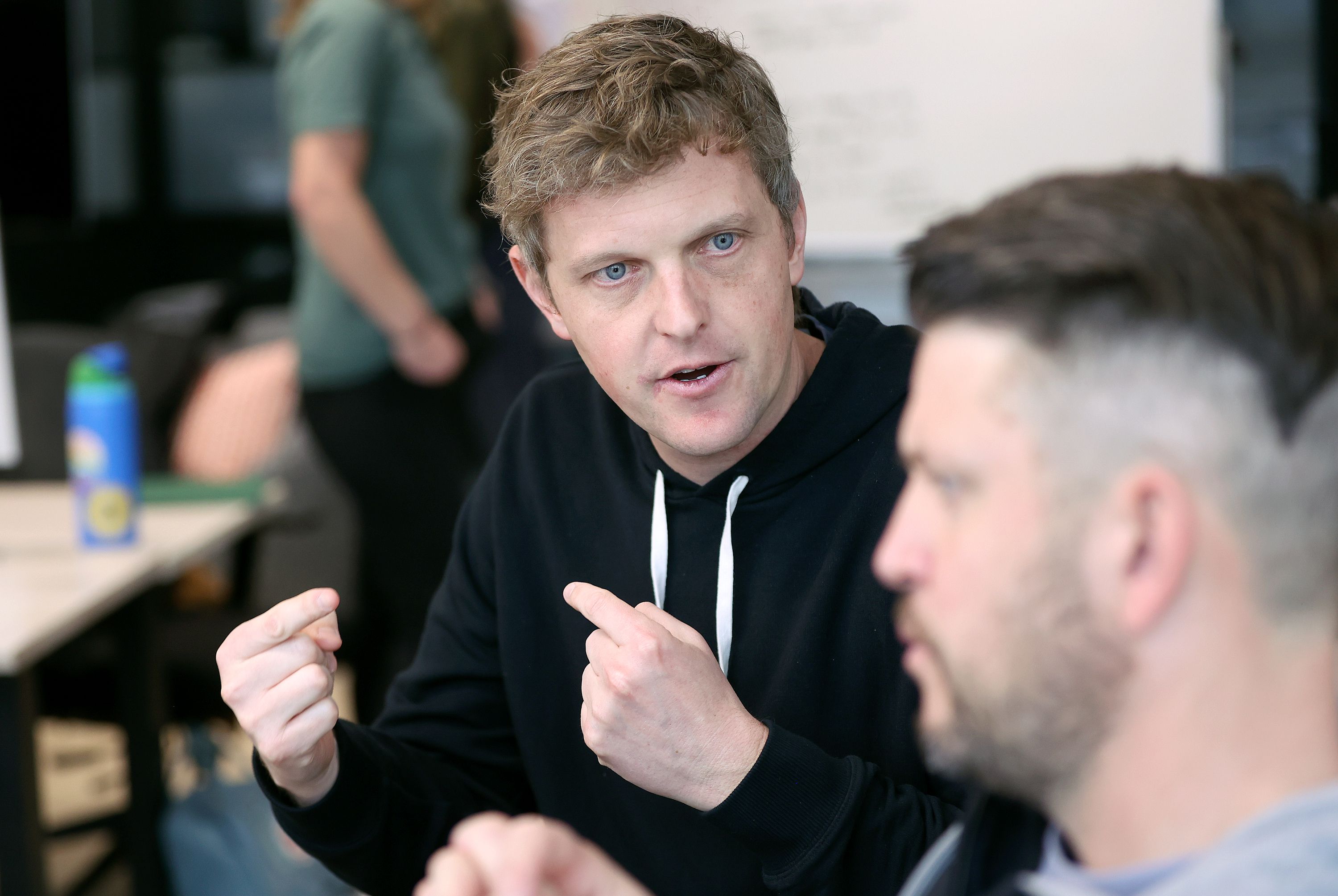 Caleb Hicks, School AI founder, works at School AI headquarters in Lehi on Feb. 1.