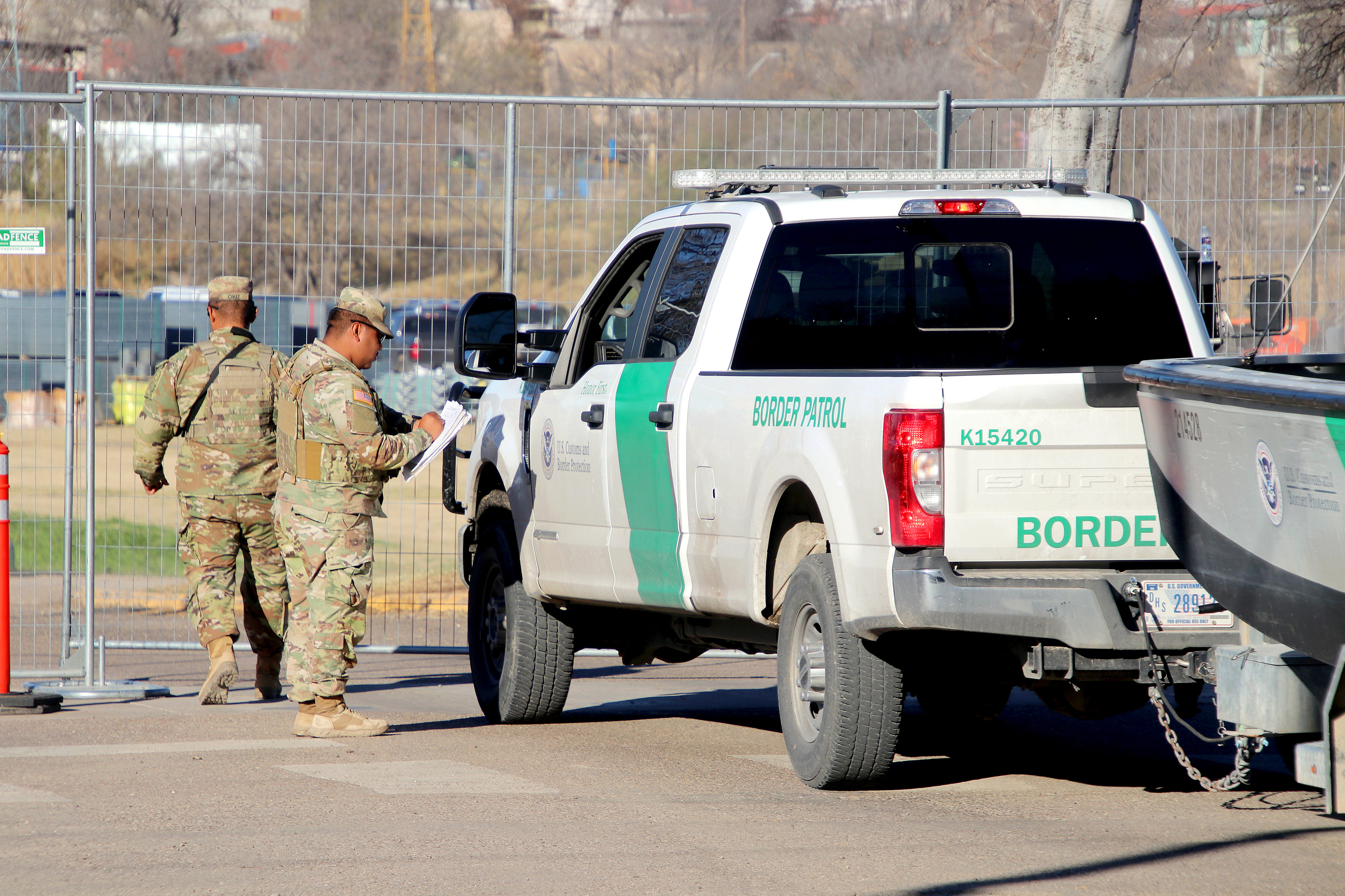A U.S. Border Patrol vehicle at Shelby Park on Feb. 4, in Eagle Pass, Texas. The latest figures from the U.S-Mexico border show encounters with immigrants are down but that Salt Lake shelters, contending with an immigrant influx, are still full.