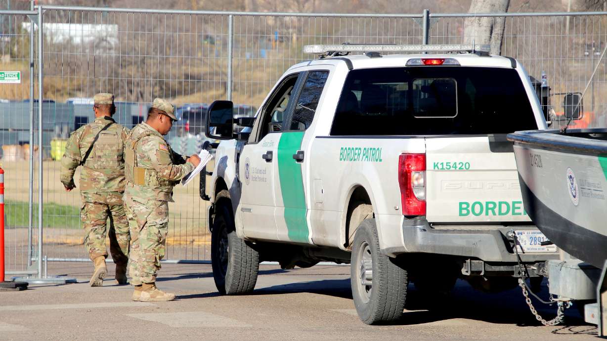 A U.S. Border Patrol vehicle towing a patrol boat is let through a gate at Shelby Park Sunday, in Eagle Pass, Texas. Utah Gov. Spencer Cox visited the city that day with 13 other governors to discuss border security concerns.