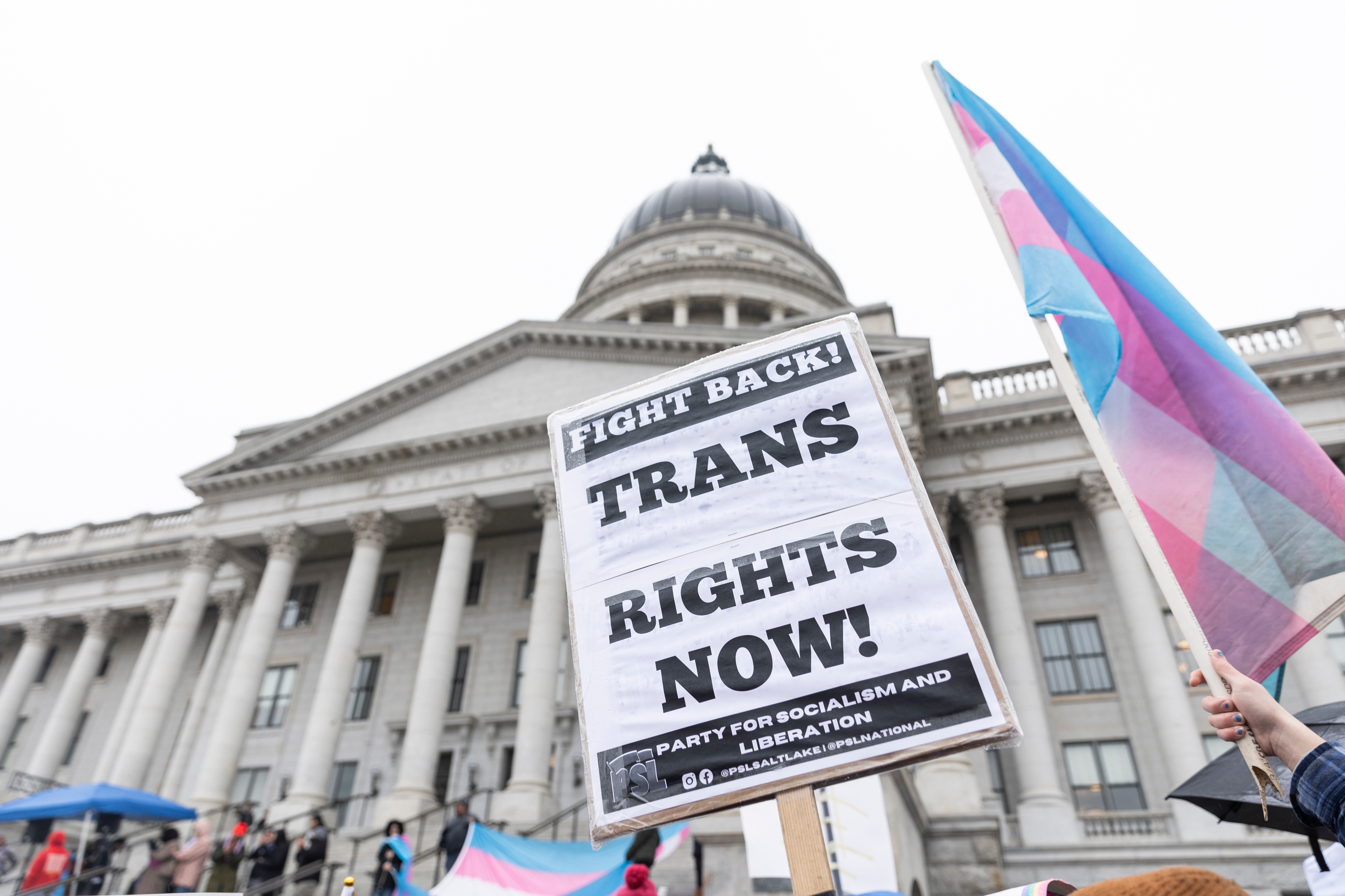 Demonstrators gather at the Capitol in opposition to HB257 in Salt Lake City on Jan. 25. Democratic lawmakers called Wednesday for the resignation of a State School Board member in light of a controversial social media post on the topic.