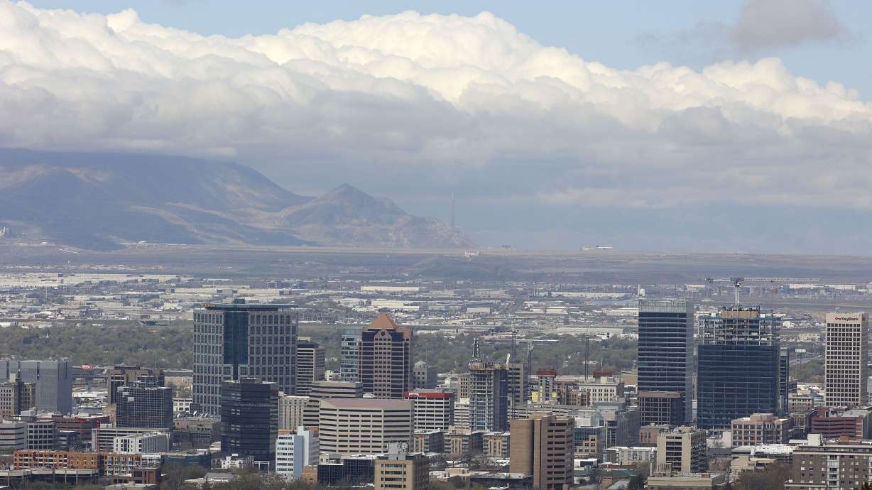 Clouds hang over the Salt Lake Valley on April 27, 2021. Salt Lake City is among several Utah communities to be rated among the best in the U.S. in terms of growth and resilience.