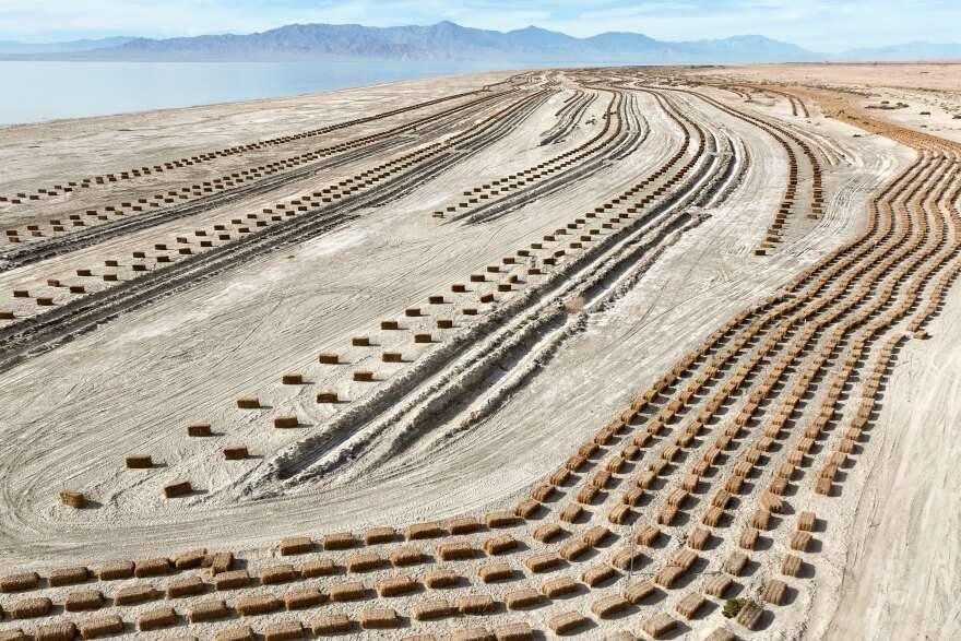 Hay bales used for dust mitigation in a Salton Sea Management Program project are pictured on approximately 68 acres near Bombay Beach, Calif., on Monday, Dec. 11, 2023.