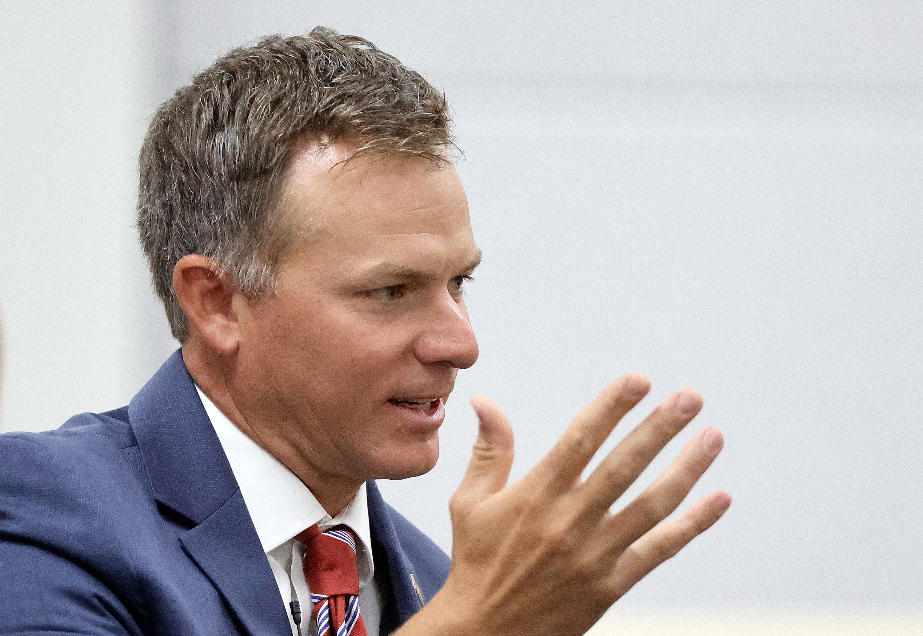 Rep. Blake Moore, R-Utah, speaks at Weber State University on Aug. 29, 2023. As artificial intelligence tools become more common in daily life, Moore wants to draw a line about their use by banning chatbots from children's toys.