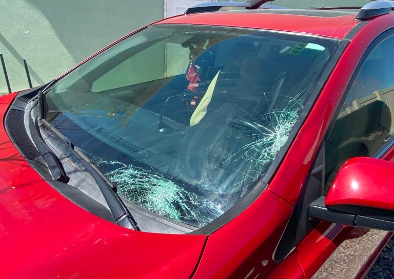 A red Toyota RAV4 sustained damage during hit-and-run crash that left one dead. The driver, 20-year-old Joe Hernandez, was sentenced Jan 31.