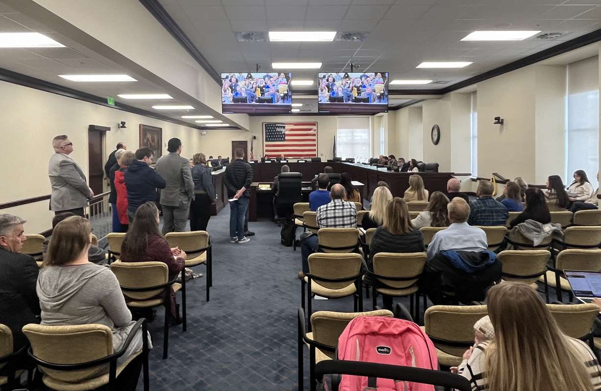 Utah residents line up to speak either for or against HB436 during a House Economic Development and Workforce Services Committee meeting on Thursday. The committee voted 7-1 to move on without making a final decision on the bill.