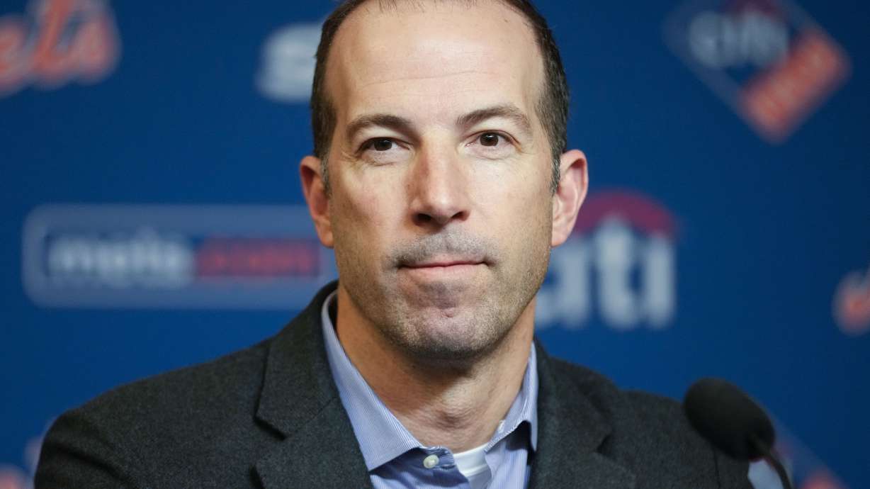 FILE - Then-New York Mets general manager Billy Eppler speaks to reporters during a news conference at Citi Field, Jan. 31, 2023, in New York. Former New York Mets general manager Billy Eppler was suspended through this year's World Series on Friday, Feb. 9, 2024, by baseball Commissioner Rob Manfred, who concluded he and other team employees fabricated injuries to create open roster spots.
