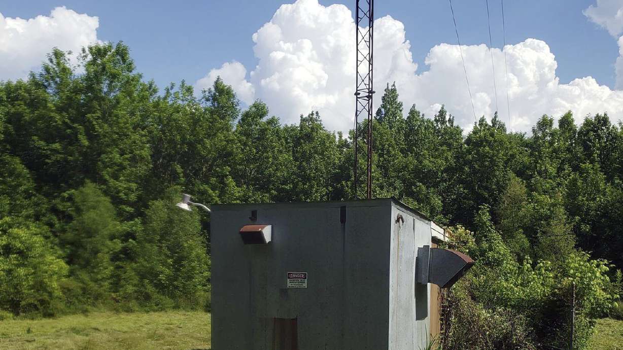 This image shows WJLX radio's tower in Jasper, Ala. Authorities say a thief or thieves made off with the 200-foot tower, shutting down the radio station.