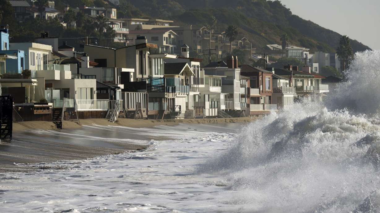Waves break near beach homes in Malibu, Calif., on Dec. 28, 2023. An earthquake with a preliminary magnitude of 4.6 struck the Southern California coast near Malibu on Friday.