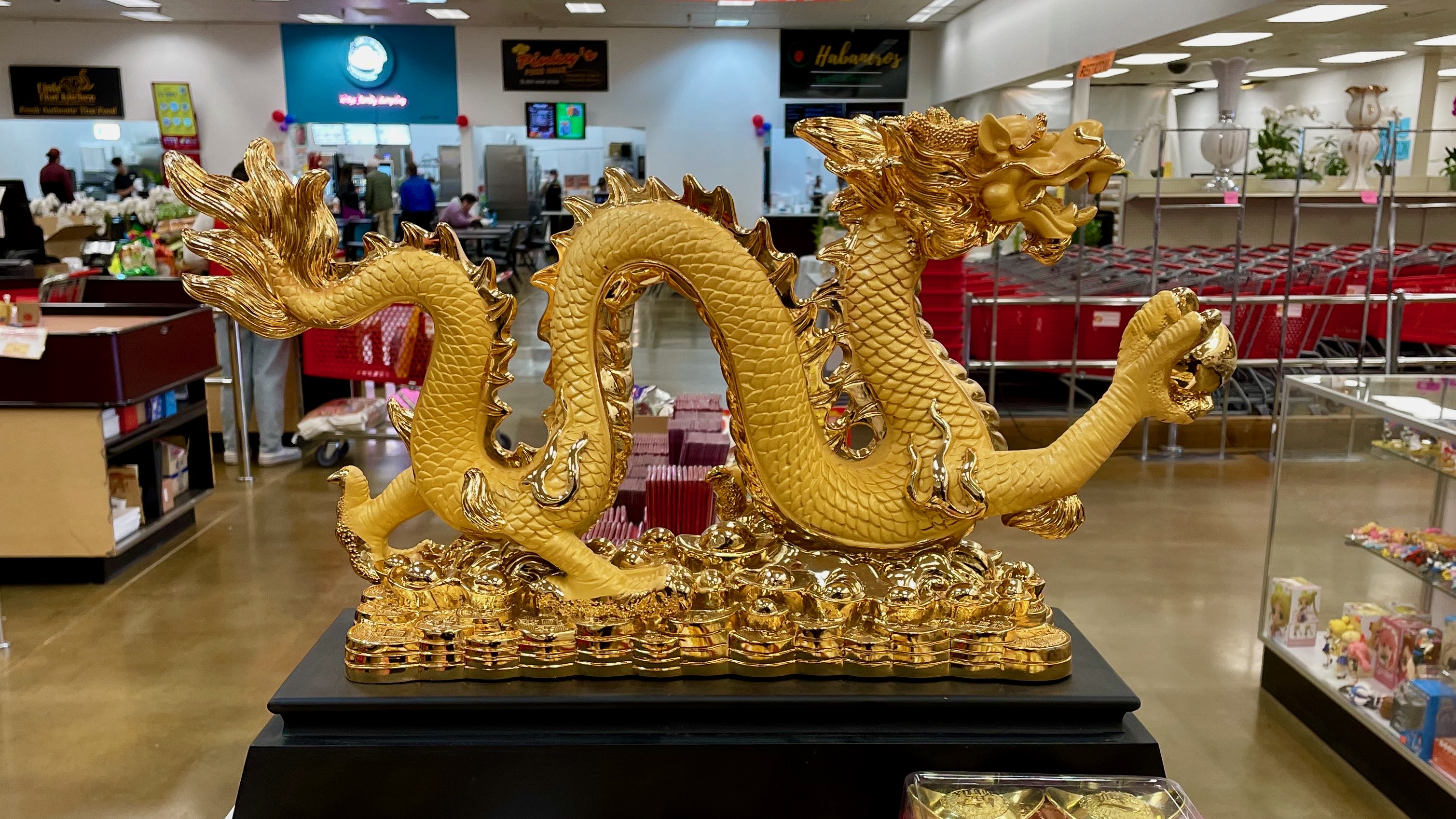Saturday is the Lunar New Year and marks the start of the year of the dragon. The dragon figure, photographed Friday, is located at Ocean Mart in Ogden, which is planning activities to mark the day.