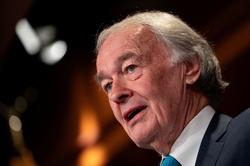 U.S. Sen. Edward Markey, D-Mass., speaks during a press conference addressing a new policy that demands recipients of foreign military aid to follow international humanitarian law at the U.S. Capitol in Washington, Friday. 