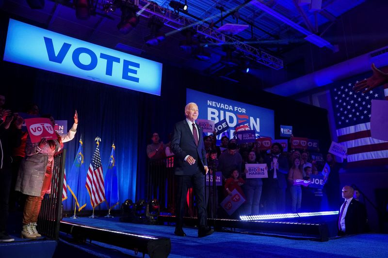 President Joe Biden holds a campaign rally ahead of the state's Democratic presidential primary, in Las Vegas, Feb. 4. Biden's reelection campaign joined the short-form video app TikTok on Sunday.