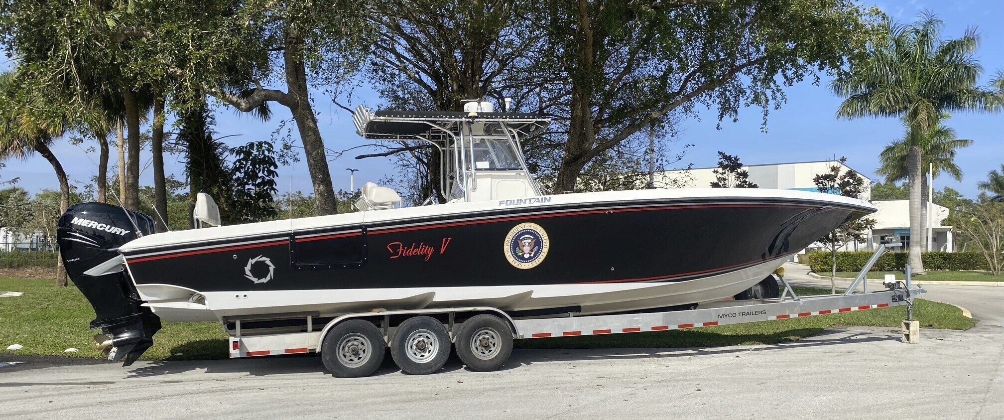This photo provided by George & Barbara Bush Foundation shows a speedboat owned by former President George H.W. Bush that will be auctioned on Wednesday, Feb. 15, 2024, in Houston to raise money for scholarships for the George Barbara & Bush Foundation. 