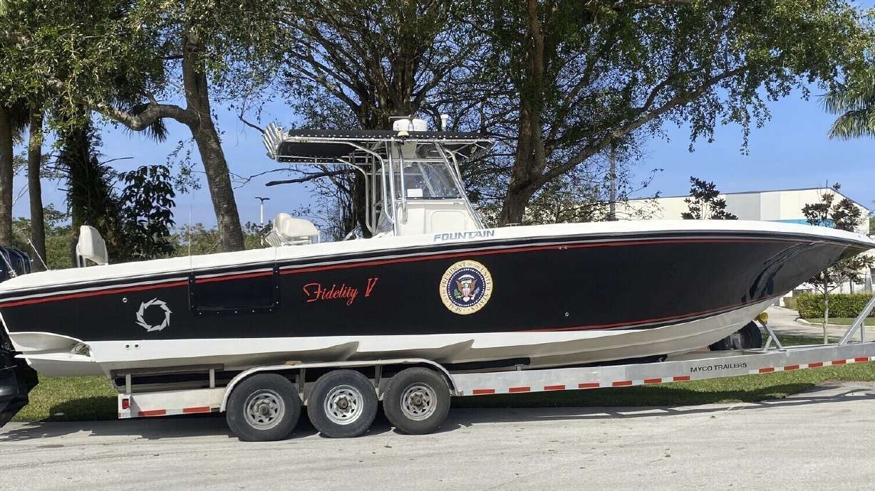 This photo provided by George & Barbara Bush Foundation shows a speedboat owned by former President George H.W. Bush that will be auctioned on Wednesday, Feb. 15, 2024, in Houston to raise money for scholarships for the George Barbara & Bush Foundation.