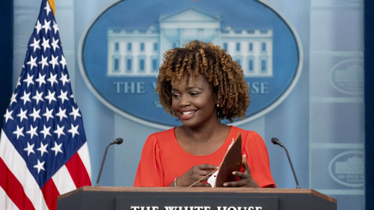White House press secretary Karine Jean-Pierre speaks at a press briefing at the White House in Washington, Monday, Feb. 12, 2024.