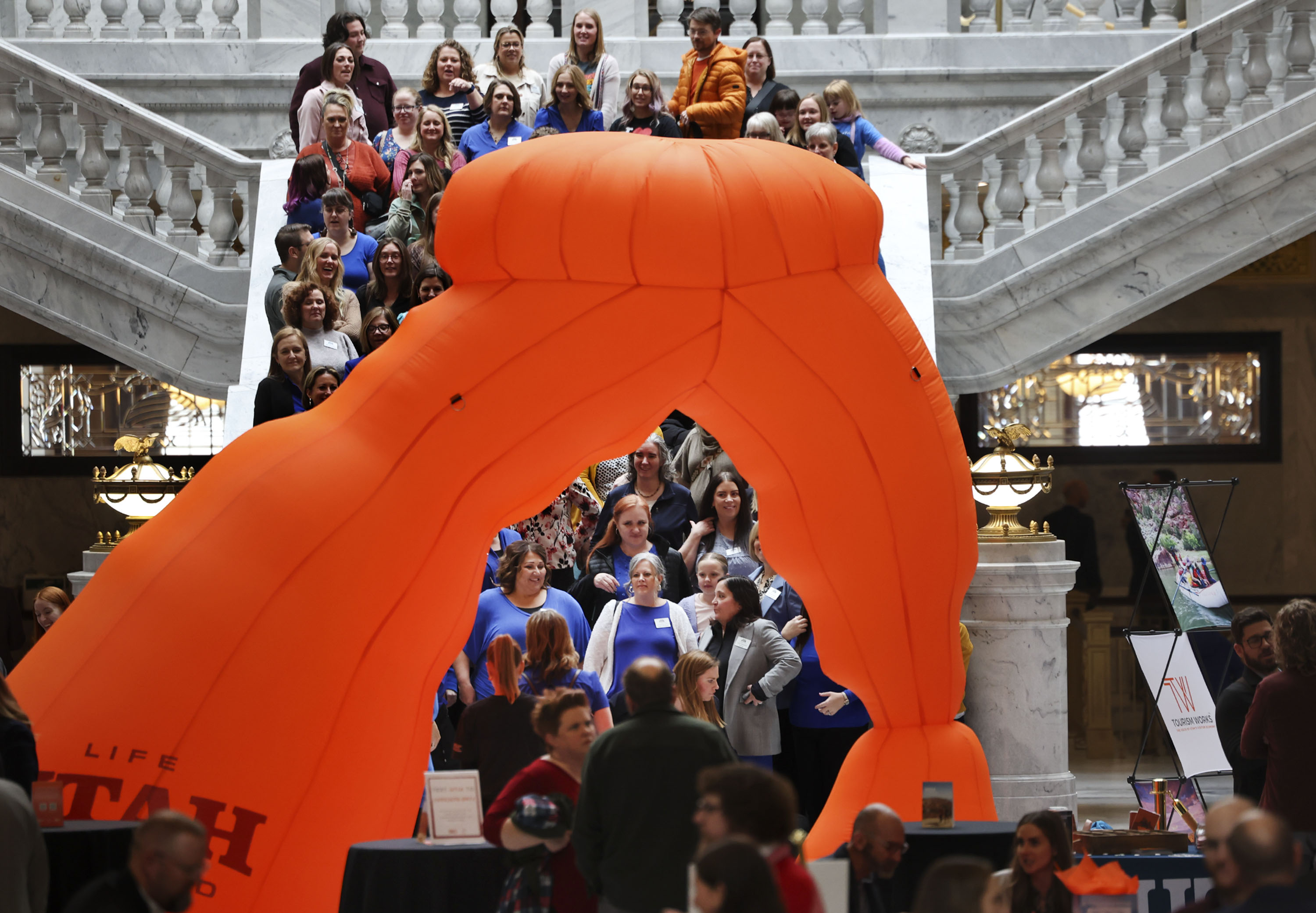 An inflatable arch is displayed at the annual Tourism Day on the Hill at the Capitol in Salt Lake City on Friday.