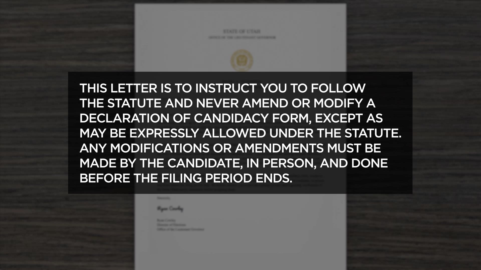 A quote from a letter Ryan Cowley, Utah’s director of elections, sent to Utah County Clerk Aaron Davidson.