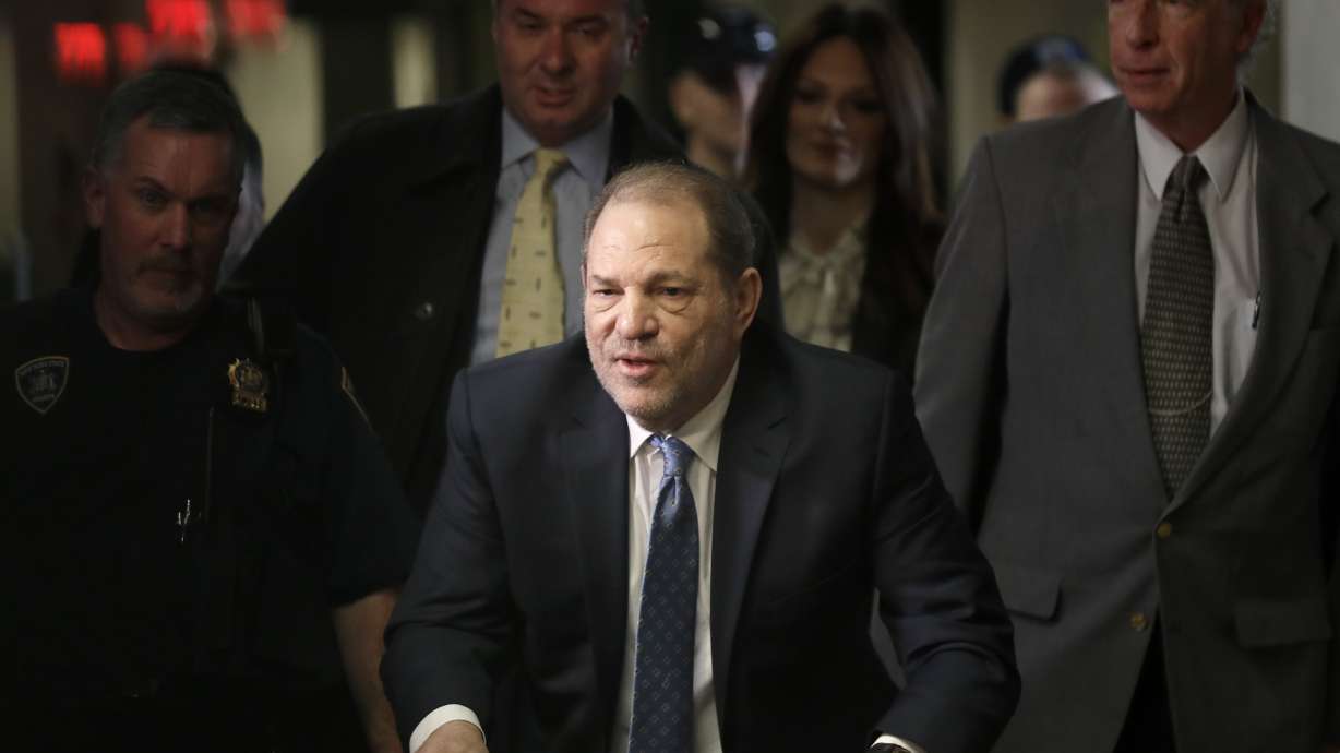 Harvey Weinstein arrives at a Manhattan courthouse for jury deliberations in his rape trial, Feb. 24, 2020, in New York. His lawyers will ask the court to dismiss the conviction on charges of rape and criminal sex act.