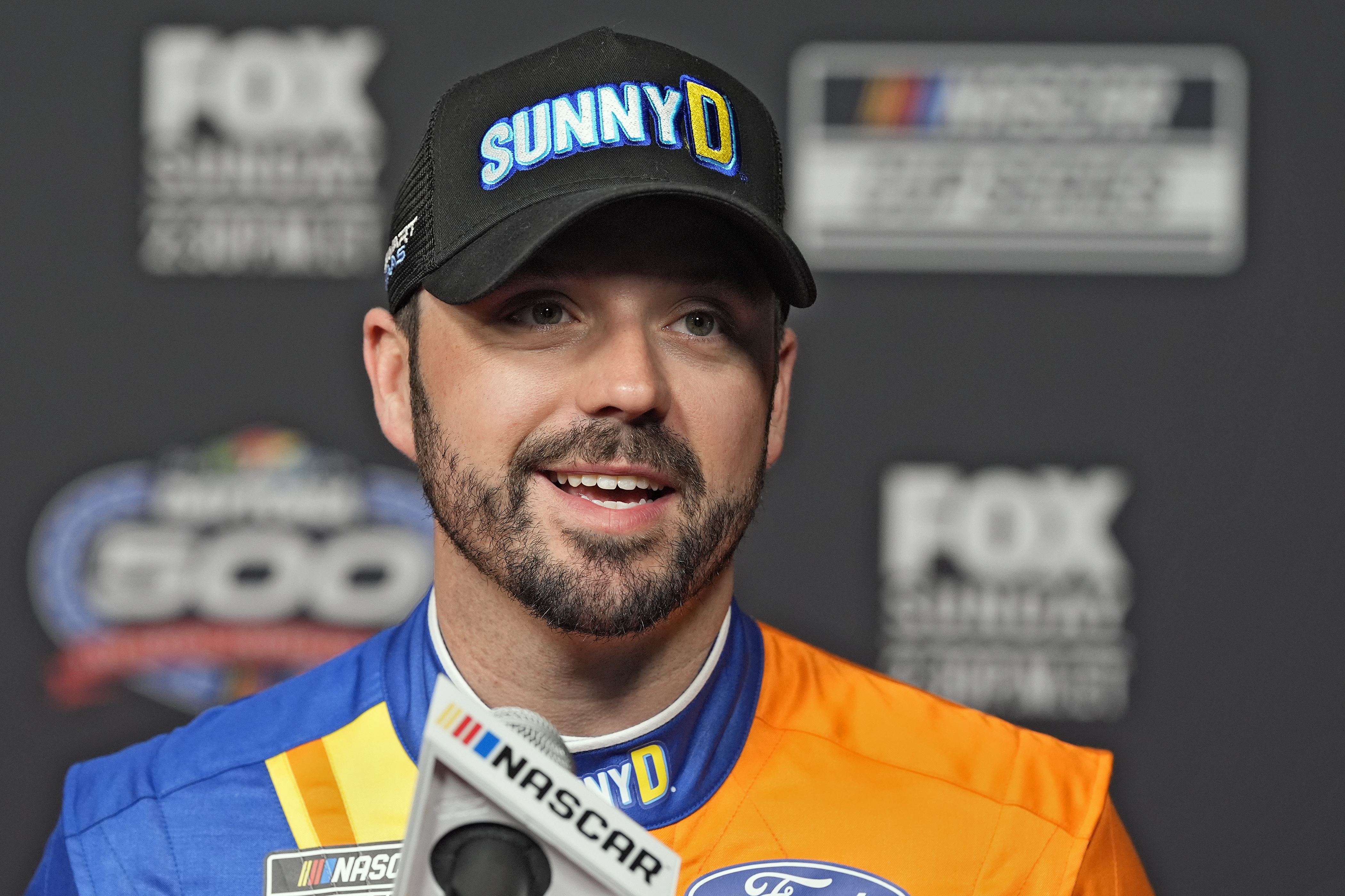Driver Josh Berry speaks to reporters during the NASCAR Daytona 500 auto racing media day Wednesday, Feb. 14, 2024, at Daytona International Speedway in Daytona Beach, Fla. 