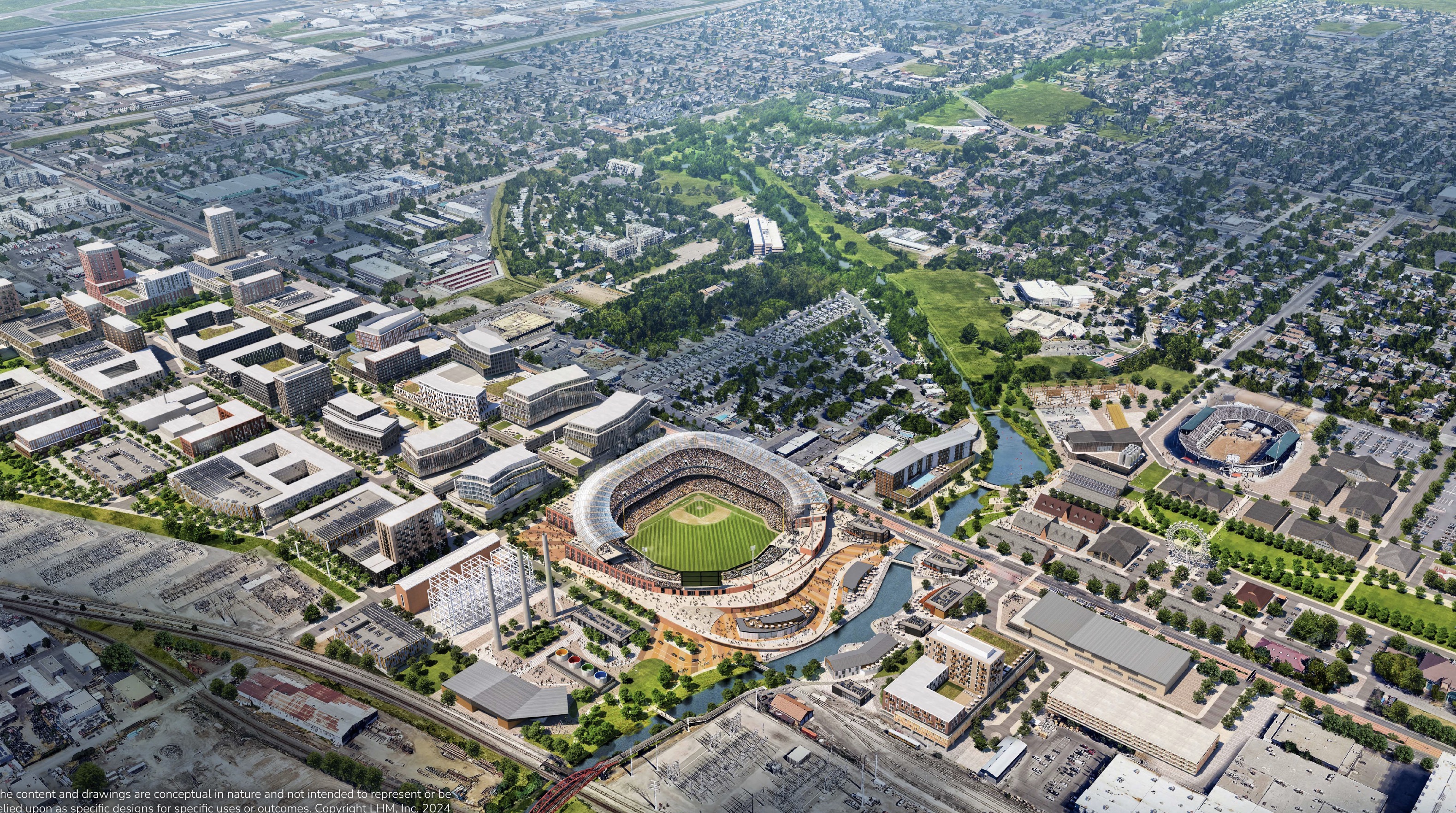 A rendering of what the Power District could look like in the future with a possible Major League Baseball stadium.