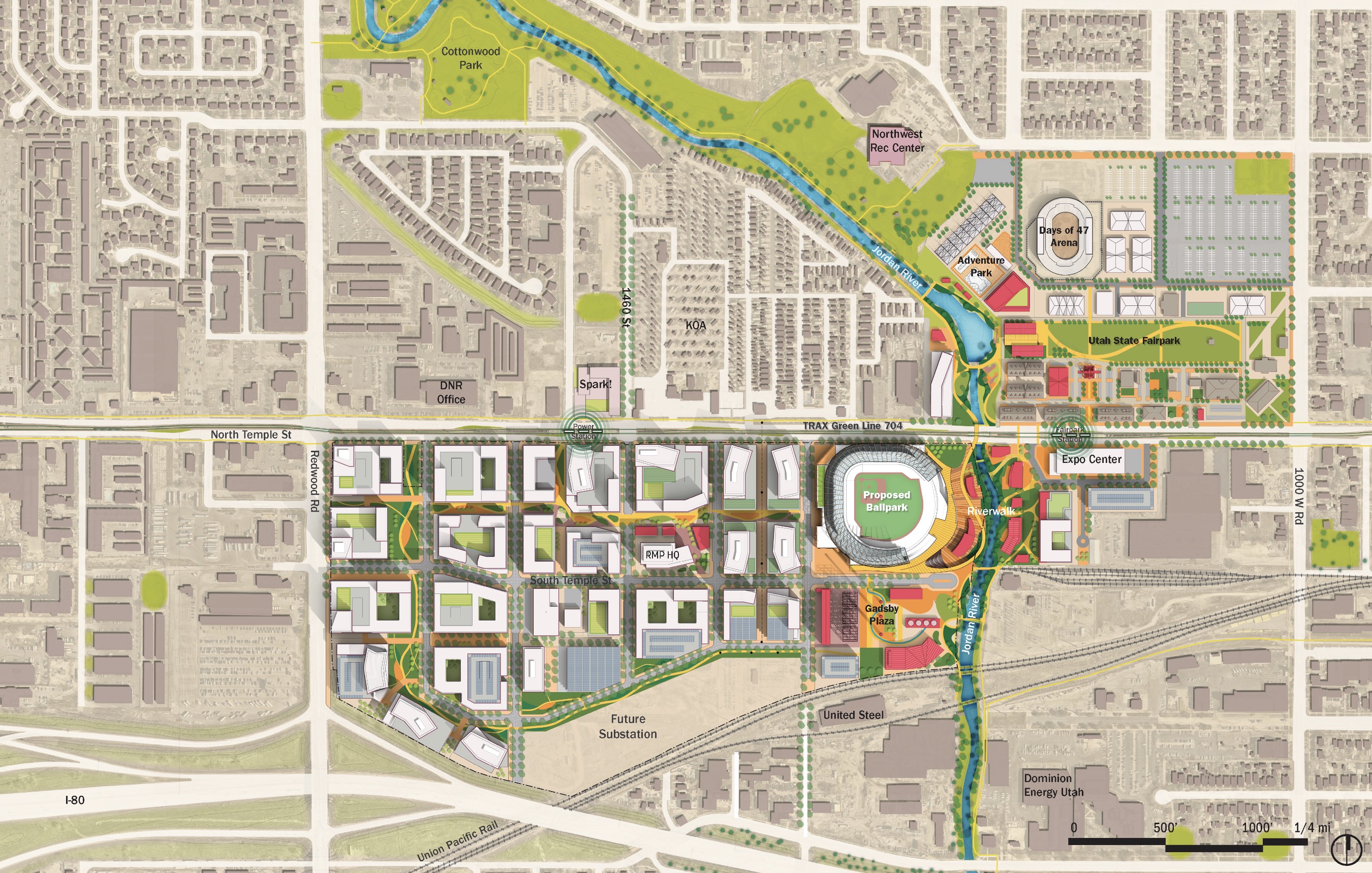 A conceptual rendering of what the Power District could look like in the future with a possible Major League Baseball stadium. Larry H. Miller Company officials announced Thursday that they plan to invest at least $3.5 billion toward the project.