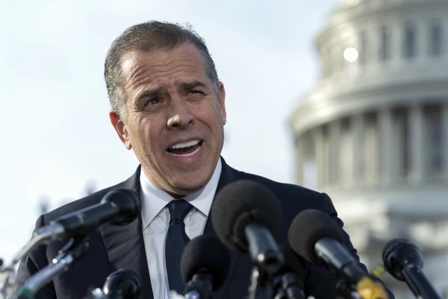 Hunter Biden speaks near the U.S. Capitol on Dec. 13, 2023.