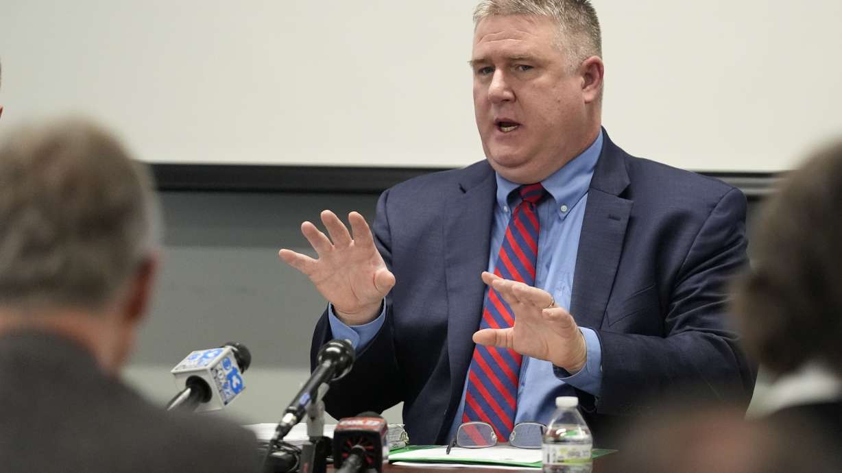Col. William G. Ross of the Maine State Police testifies, Thursday in Augusta, Maine, during a hearing of the independent commission investigating the law enforcement response to the mass shooting in Lewiston, Maine.