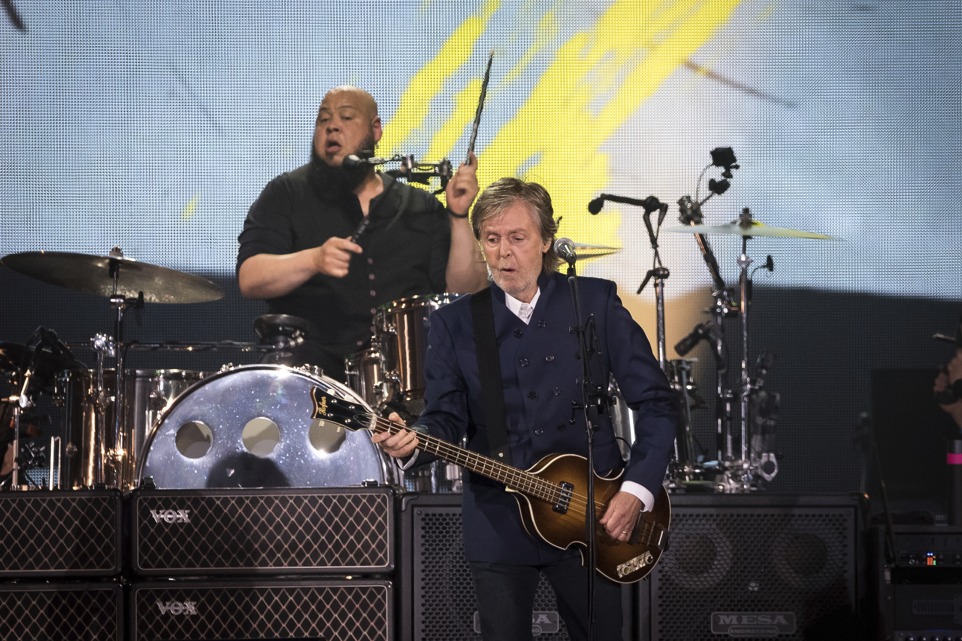 Paul McCartney performs during his "Got Back" tour on June 16, 2022, at MetLife Stadium in East Rutherford, N.J. A bass stolen from Paul McCartney more than 50 years ago has been found and returned to the Beatle.