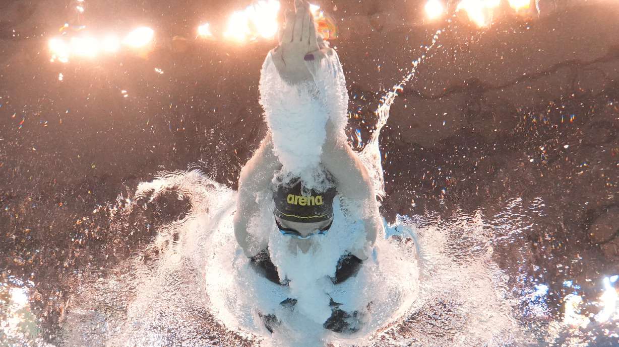 Marrit Steenbergen of the Netherlands competes in the women's 100-meter freestyle heat at the World Aquatics Championships in Doha, Qatar, Thursday, Feb. 15, 2024.