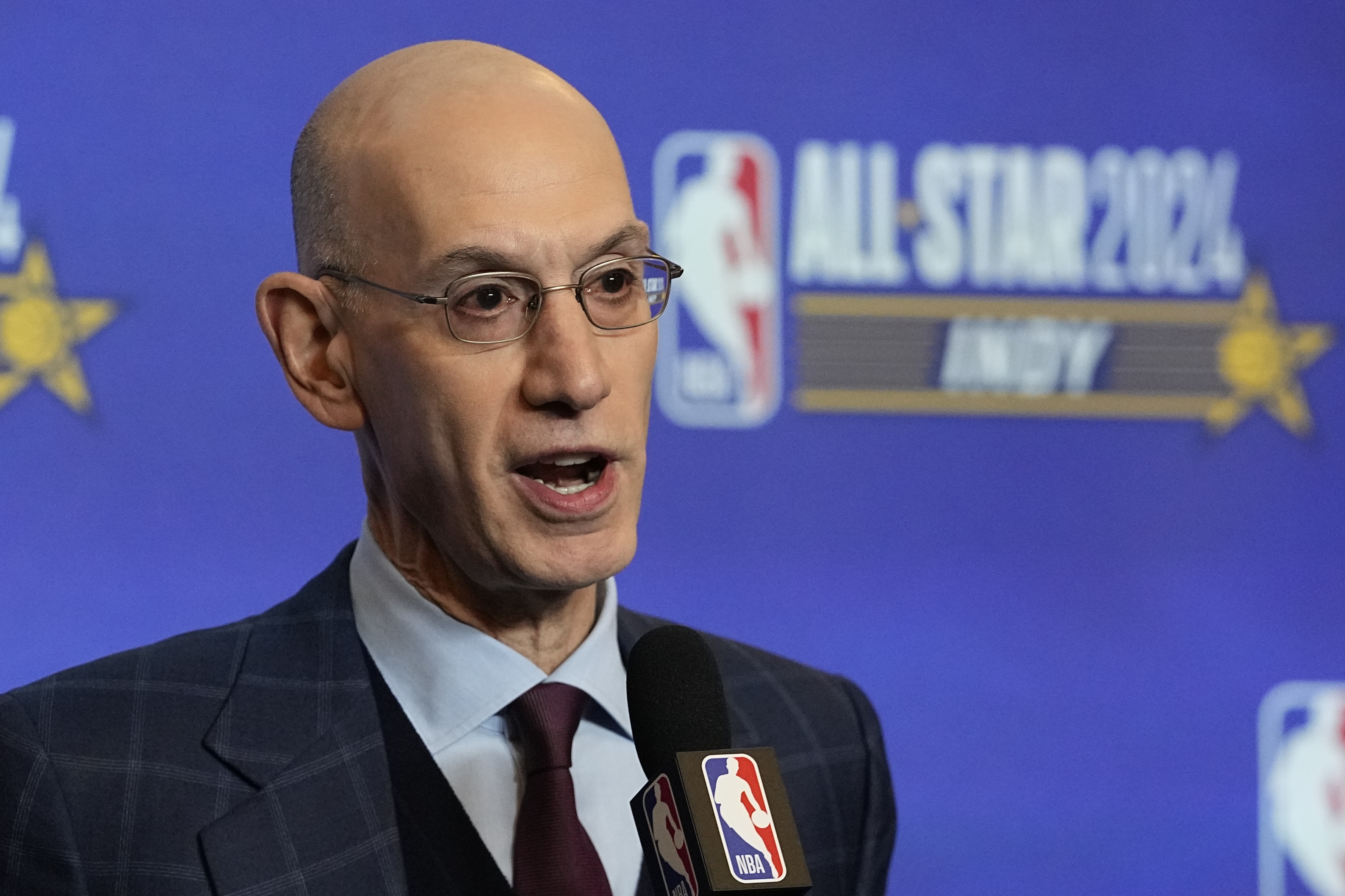NBA Commissioner Adam Silver speaks during a news conference during the NBA basketball All-Star weekend Saturday, Feb. 17, 2024, in Indianapolis. 