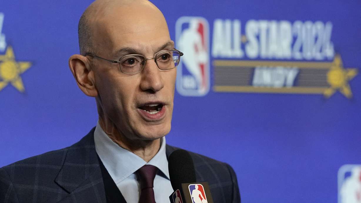 NBA Commissioner Adam Silver speaks during a news conference during the NBA basketball All-Star weekend Saturday, Feb. 17, 2024, in Indianapolis.