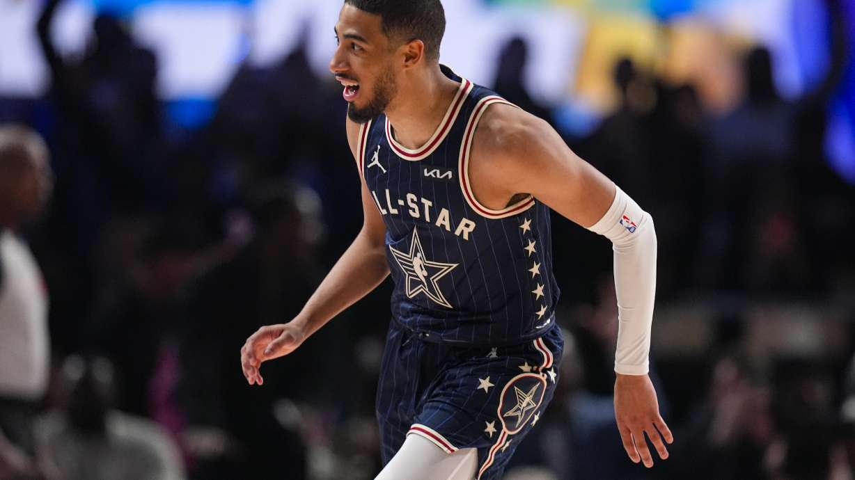 Indiana Pacers guard Tyrese Haliburton (0) plays during the first half of an NBA All-Star basketball game in Indianapolis, Sunday, Feb. 18, 2024.