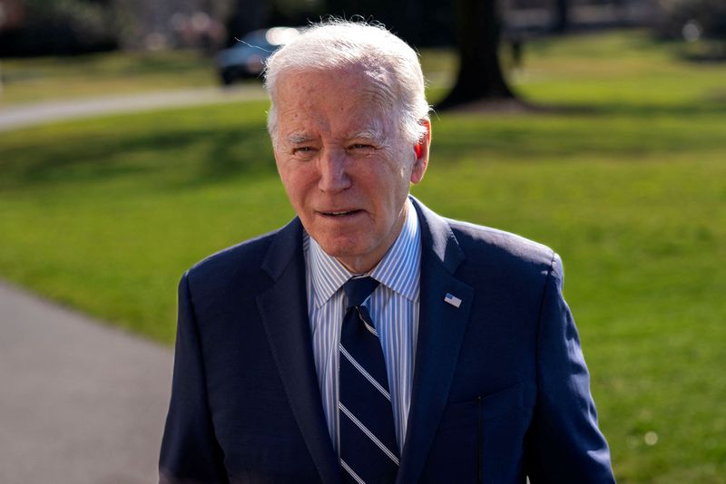President Joe Biden speaks to members of the press after a weekend in Delaware, on the South Lawn of the White House in Washington on Monday. A group of 18 Republican lawmakers has urged Biden to deactivate his campaign's TikTok account.
