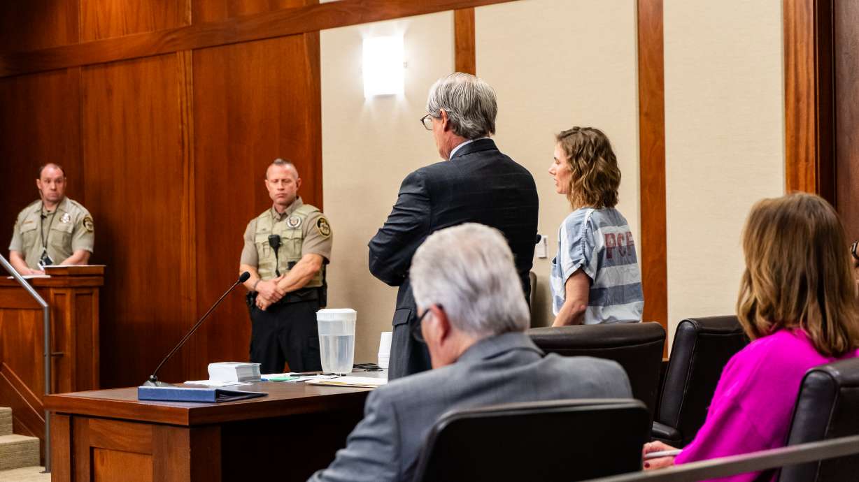 Ruby Franke stands with her attorney, Lamar Winward, at her sentencing on Tuesday. She and Jodi Hildebrandt were each sentenced to four consecutive terms of one to 15 years in prison.