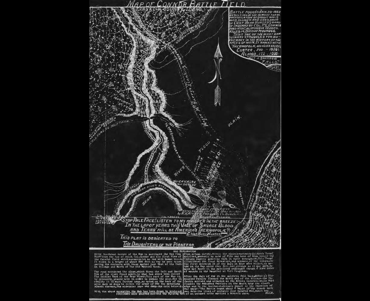 Historic map of Bear River massacre site in Franklin County, Idaho.