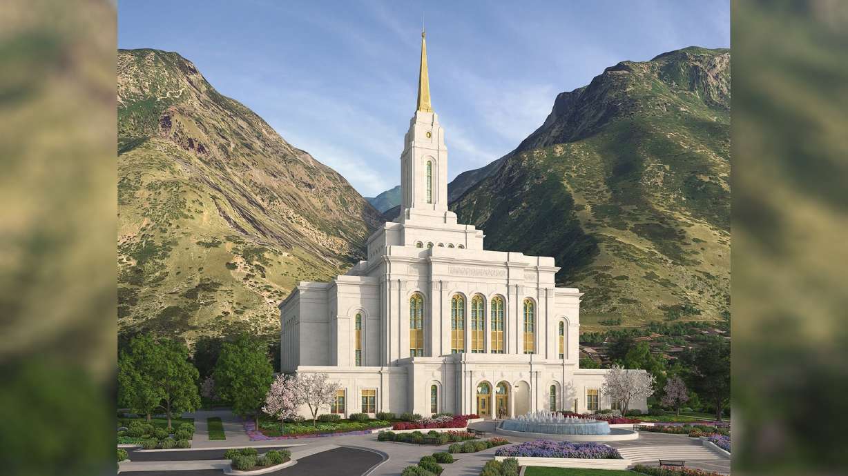 A rendering of the Provo temple after announced renovations, which will be called the Provo Utah Rock Canyon Temple. The temple will close for renovation on Saturday.