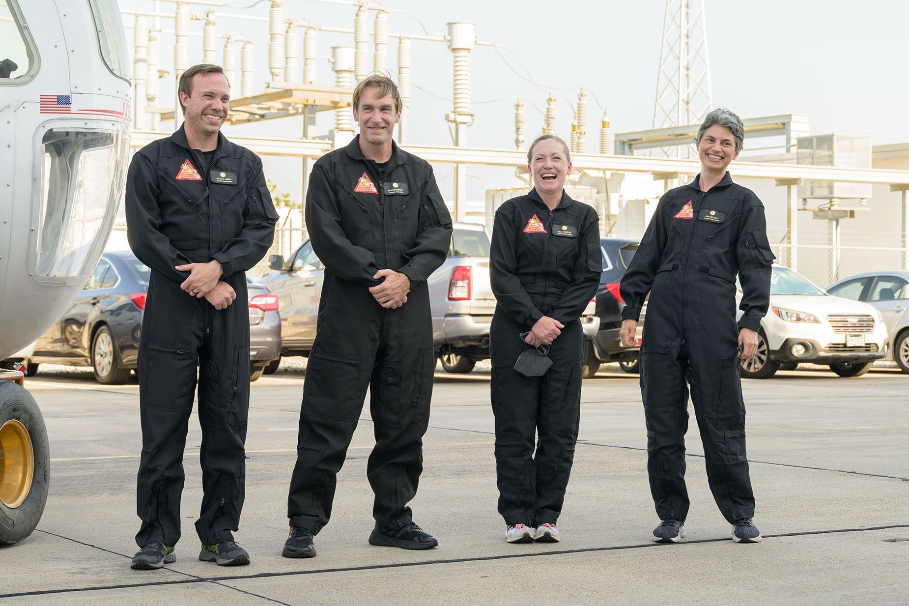 The first simulation mission crew, including, from left to right, Nathan Jones, Ross Brockwell, Kelly Haston and Anca Selariu is pictured on June 26, 2023, before entering the habitat. NASA is seeking potential "Martians" for a simulated mission to Mars.
