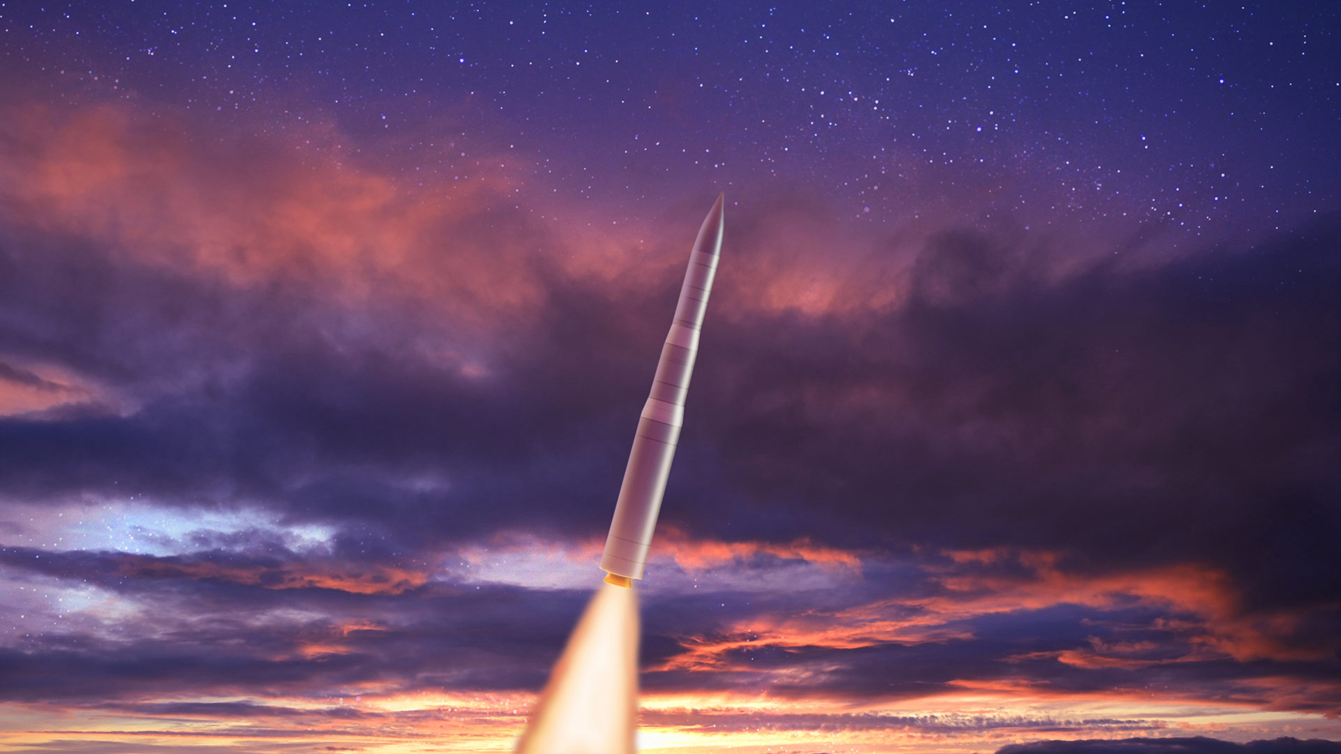 A rendering of an LGM-35 Sentinel missile flying at twilight. Northrop Grummon is helping development the intercontinental ballistic missile system out of the Roy Innovation Center, a sprawling complex in Roy.