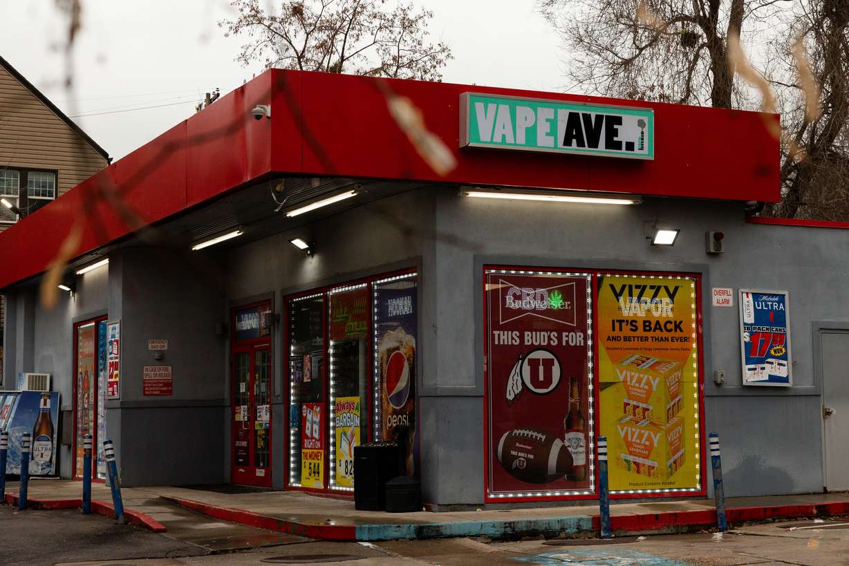 The exterior of Vape Avenue & Smoke Shop in Salt Lake City on Wednesday. A new bill would ban most flavored vapes in Utah.