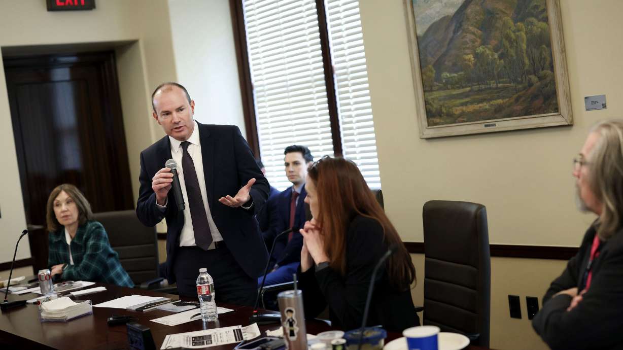 U.S. Sen. Mike Lee speaks to House Democrats at the Capitol in Salt Lake City on Wednesday. Lee also spoke to the Republican caucus on Wednesday.
