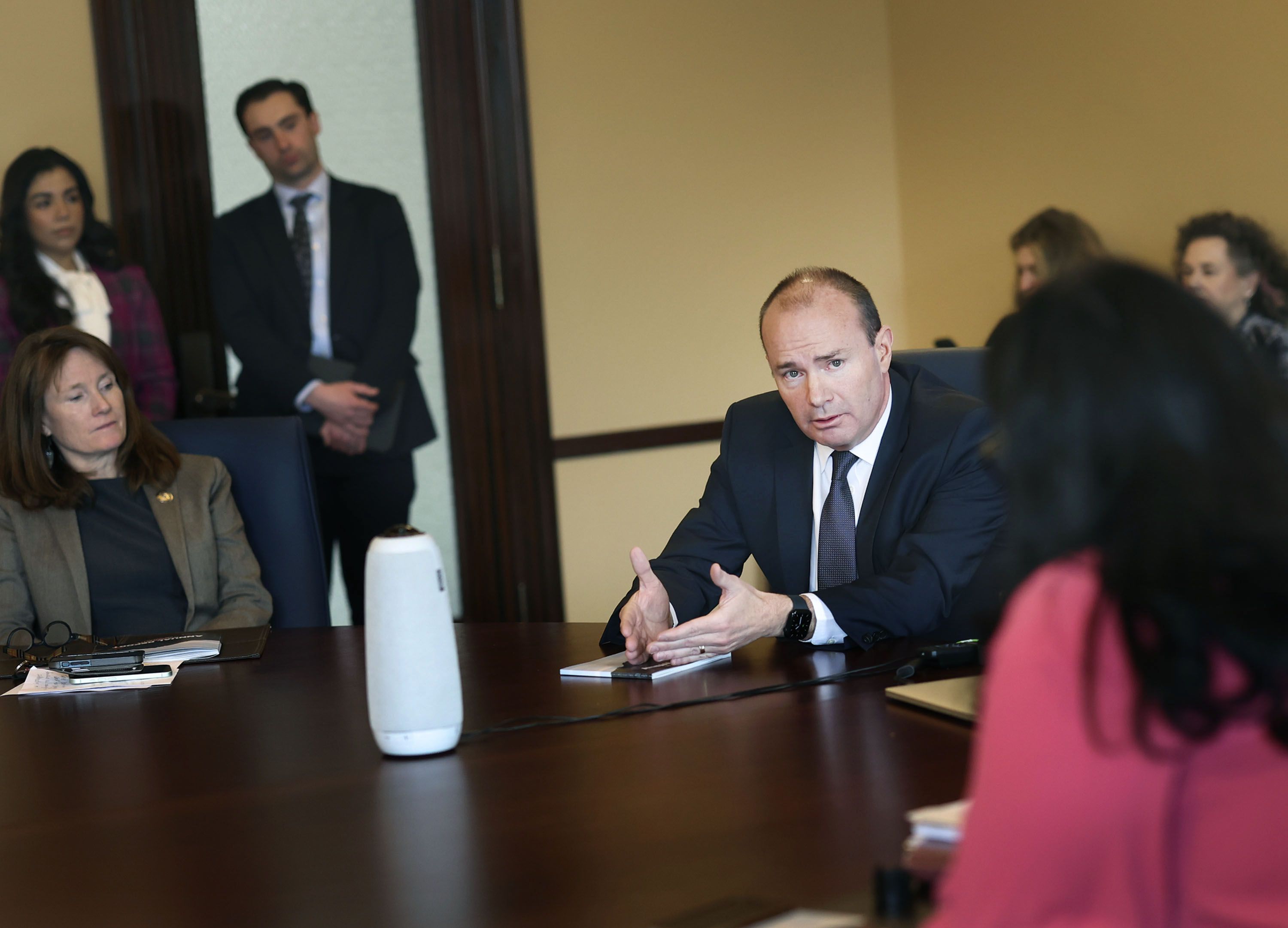 U.S. Sen. Mike Lee speaks to Senate Democrats at the Capitol in Salt Lake City on Wednesday.