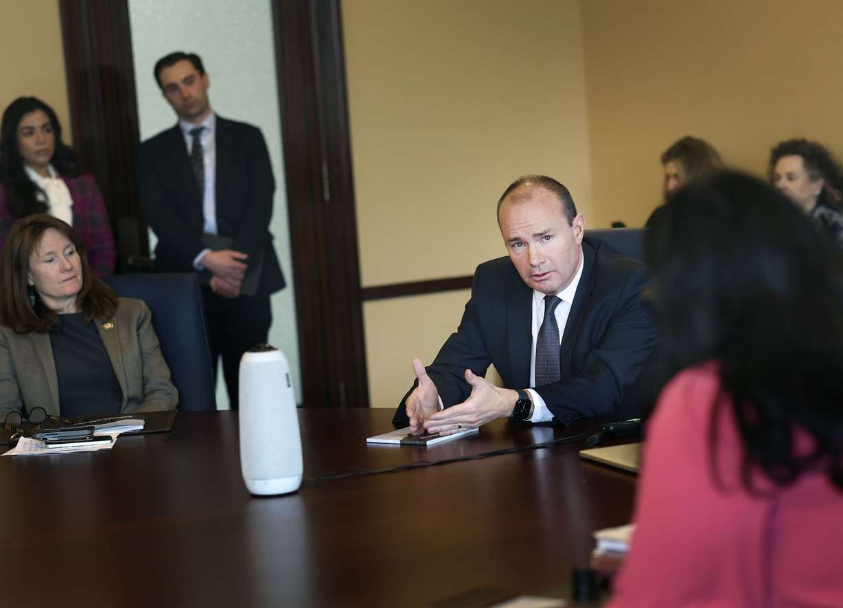 U.S. Sen. Mike Lee speaks to Senate Democrats at the Capitol in Salt Lake City on Wednesday.