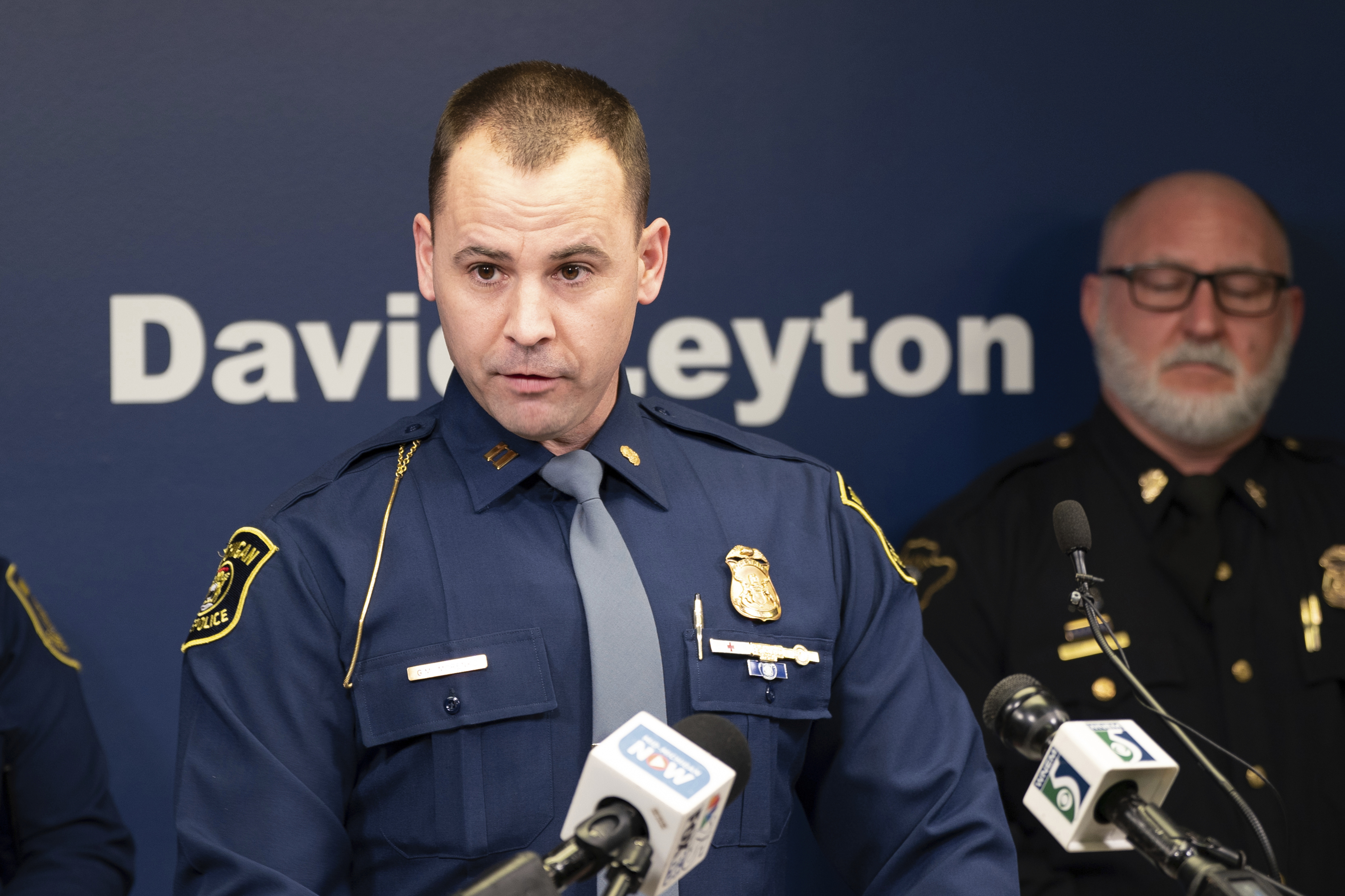 Michigan State Police Captain Greg Morenko speaks during a press conference to announce criminal charges filed against a Flint father, after his 2-year-old daughter accidentally shot herself, held in the 67th District Court in downtown Flint, Mich., on Tuesday. Under Michigan's new "safe storage" laws, this is the first criminal complaint filed.