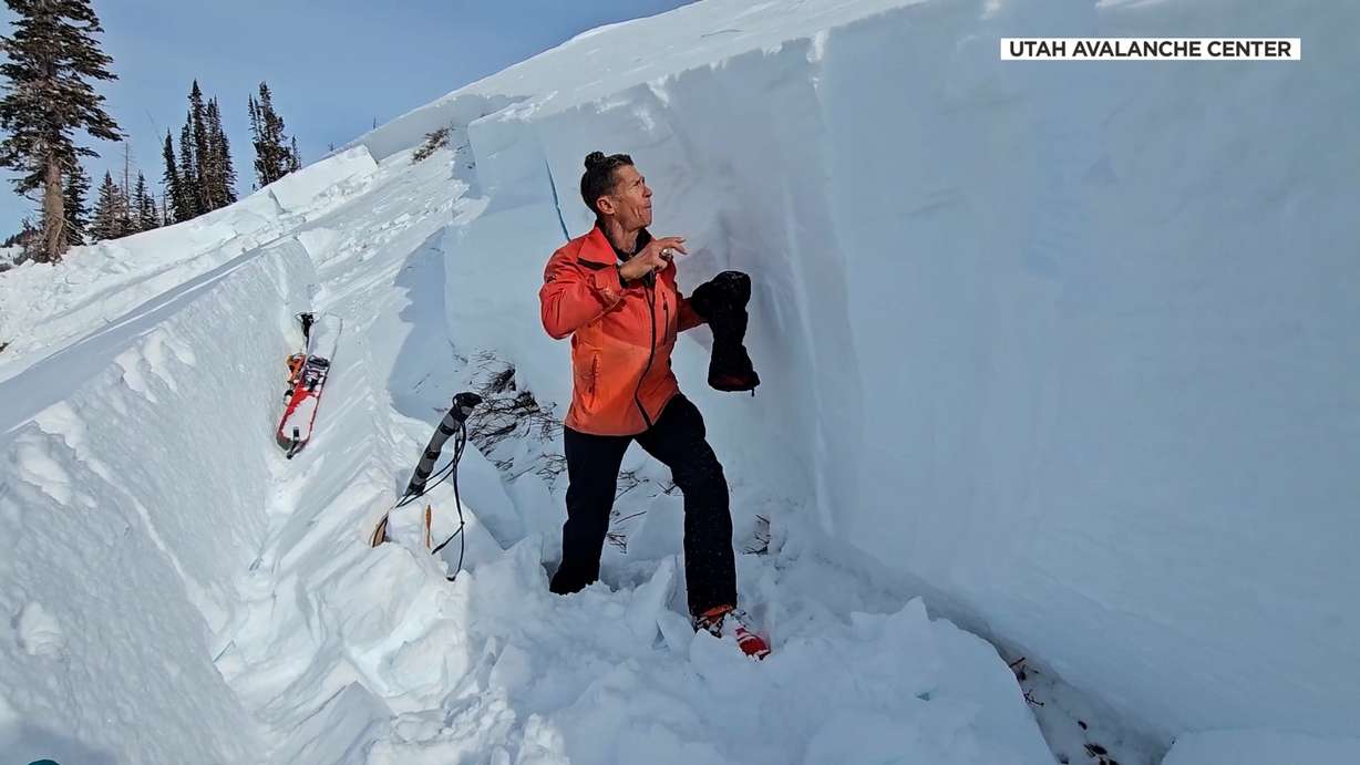 Craig Gordon of the Utah Avalanche Center shows how deceptive edges can be after a close call with an avalanche Wednesday.