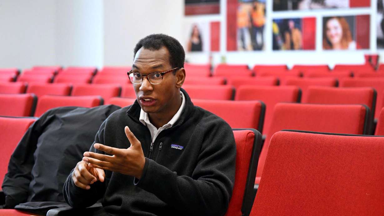 University of Utah student Keimon Dixson, the national committeeman of Utah’s chapter of Young Republicans, talks politics and his life as a young Black man during an interview at the University of Utah on Friday, Feb. 16, 2024.