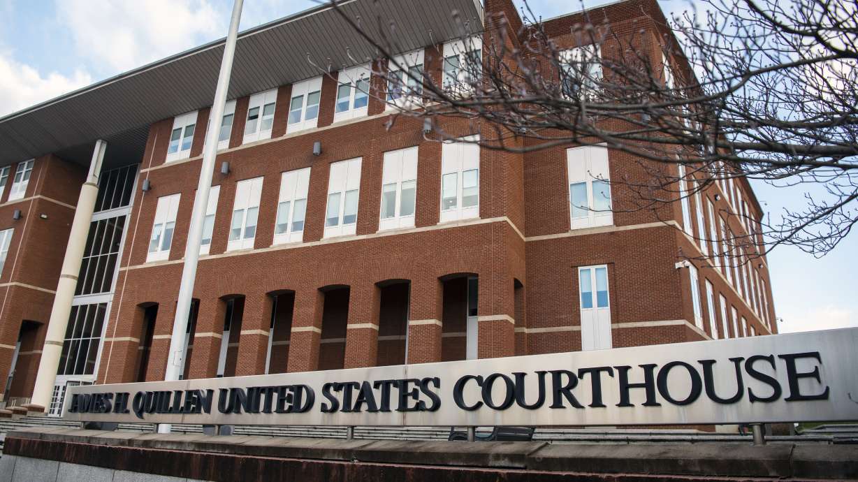 The James H. Quillen United States Courthouse is shown in Greeneville, Tenn. Tuesday, Feb. 13, 2024. A judge on Tuesday kept in place for now the NCAA's rules prohibiting name, image and likeness compensation from being used as a recruiting inducement, denying a request for a temporary restraining order by the states of Tennessee and Virginia.